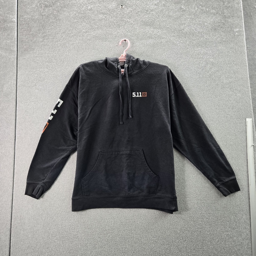 5.11 Men Hoodie 2XL Black Fleece Logo‎ Text Activewear Grunge Long Sleeve